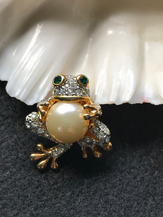 Vintage Rhinestone Frog Toad Brooch