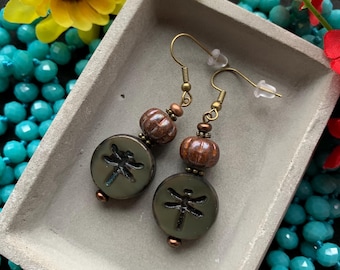 Czech Glass Dragonfly Earrings Handmade