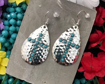Western Teardrop Cross Earrings