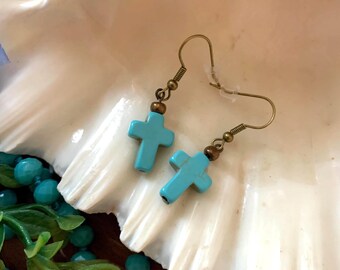 Turquoise Cross Earrings