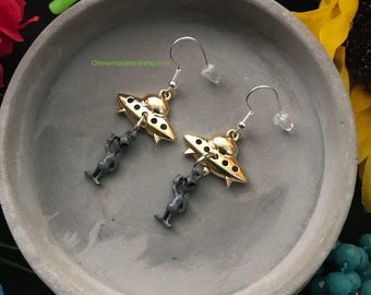 Alien Spacecraft Earrings UFO Jewelry  Flying Saucer Earrings