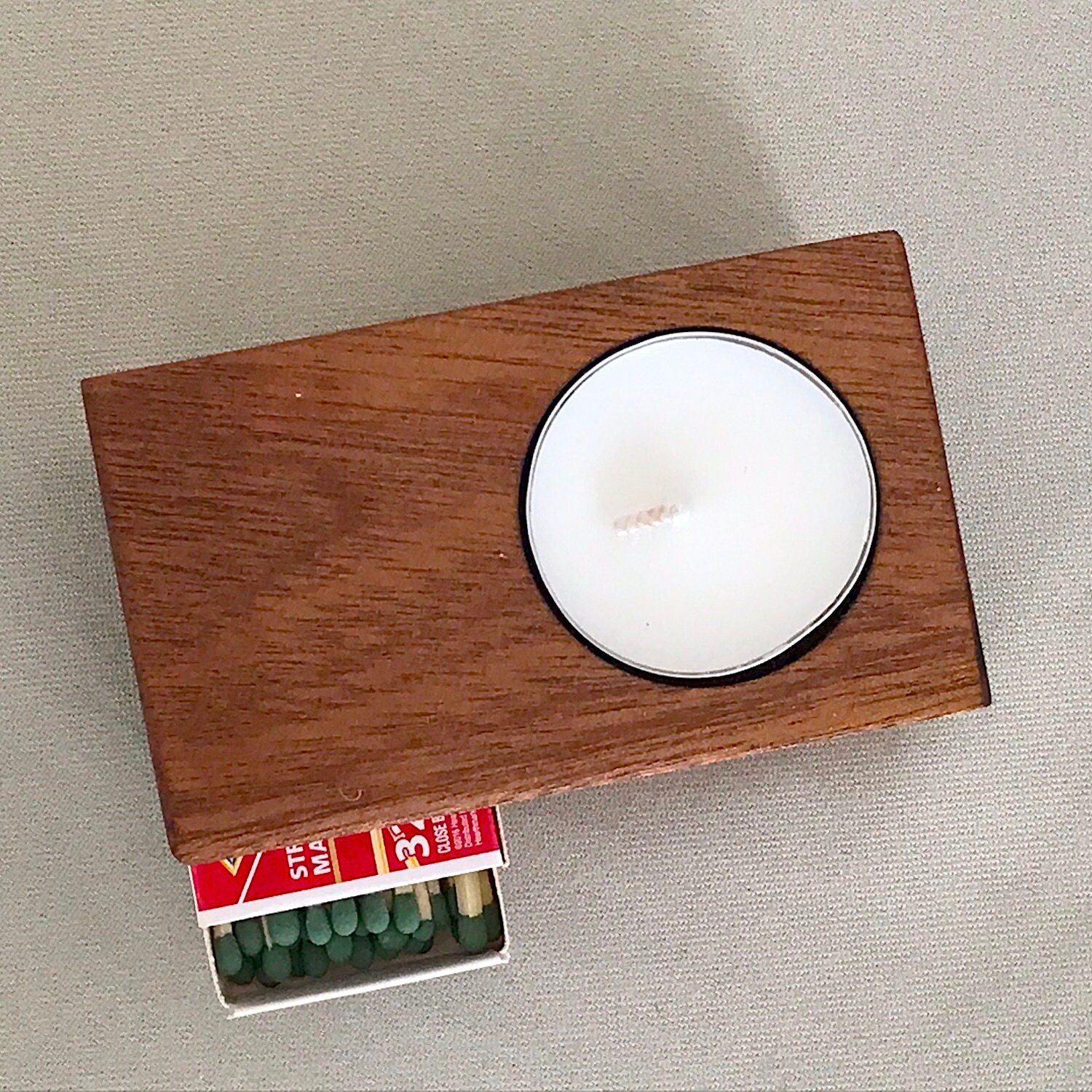 Wooden Tealight Candle Holder With Match Box Etsy Canada