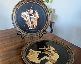Greek Mythology Ceramic Pottery Plates • Vintage Ready to Hang Wall Art