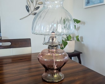 Pink Iridescent Carnival Glass Lantern • Modern Vintage Oil Lamp • Glass Mushroom Shade