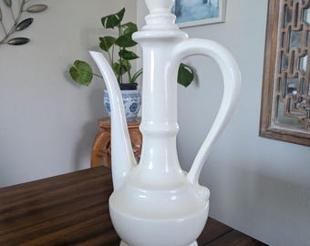 Large 17.5" White Studio Pottery Ibrik Genie Bottle with Lid