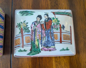 Macau Porcelain Trinket Box • Chinese Famille Rose Jewelry Dish • c. 1970s