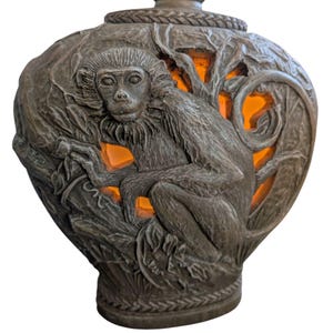 Hollywood regency style monkey table lamp with original finial