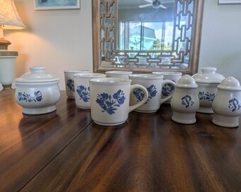 10pc Vintage Pfaltzgraff Yorktowne Set | Blue & Cream | Made in China