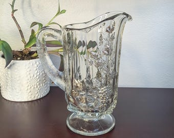 Early American Pressed Glass Pitcher - Paneled Grape pattern with Silver Overlay