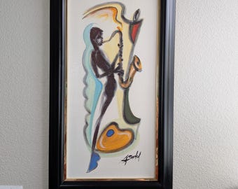 Alfred Gockel "Sax Player" • Framed Abstract Jazz Art Gloss Canvas Print
