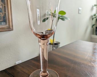 Pink/Blush Handblown Glass Wine Goblets • Vintage Set of 8 • Thick Stemmed
