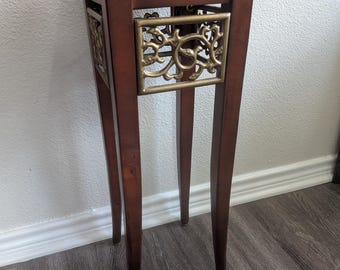 The Bombay Company Mahogany Tone Plant Stand • Brass Fretwork Panels • Vintage 1990s