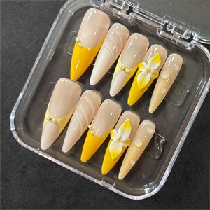 Handcrafted Hawaii Egg Flower Press On Nails: 3D Summer Almond Nails
