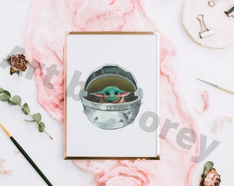 Grogu Art Print | The Mandalorian, Star Wars Nursery Decor (8x10)