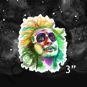 May include: A colorful watercolor illustration of a character from the movie "The Nightmare Before Christmas". The character has green skin, wild hair, and a surprised expression. The illustration is 3 inches tall.