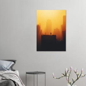 Póster Golden City Skyline: Arte mural urbano minimalista