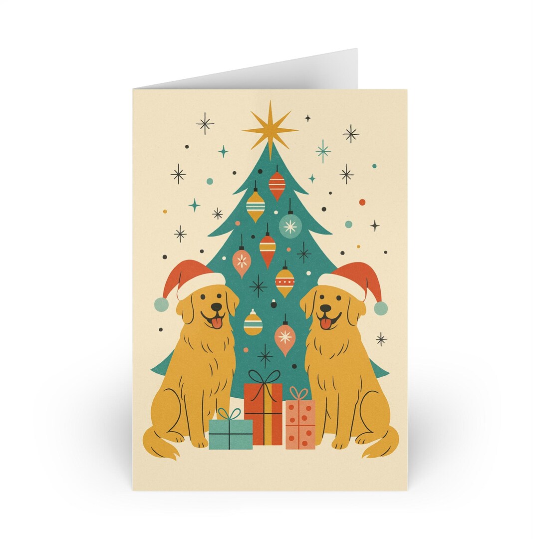 Blank Inside Golden Retriever Christmas Tree Greeting Card | Holiday ...