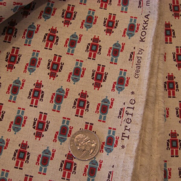 SALE Super CuteTrefle Robots in red blue brown by Kokka 1/2 yard