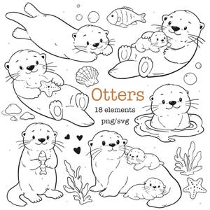 Havsutter Clipart PNG SVG, havsdjurskonturgrafik, digital nedladdning