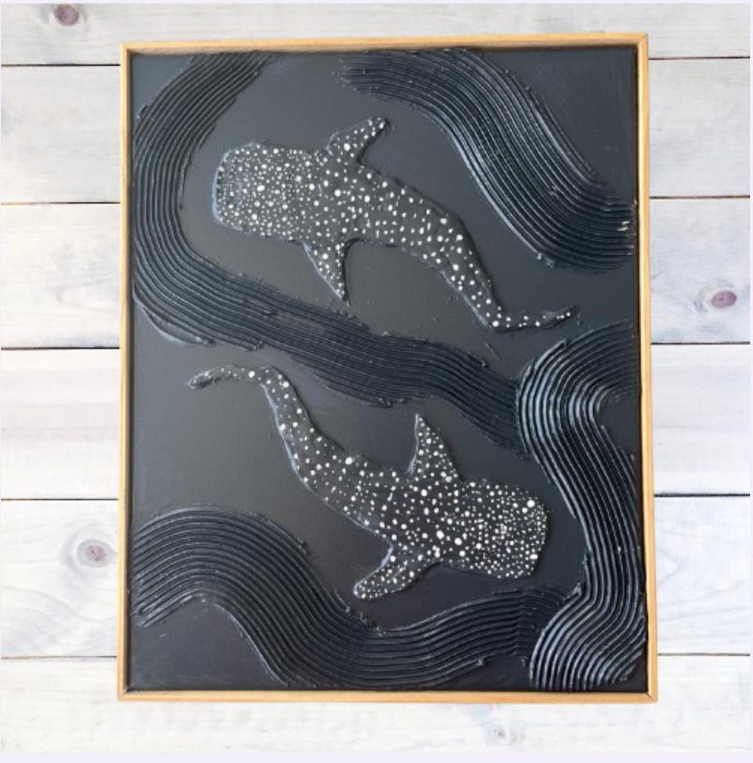 Textured Whale Shark Wall Art | Minimalist Ocean Painting, Coastal ...
