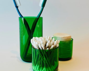 Recycled Green Glass Bathroom Accessories Set, 3 Pieces