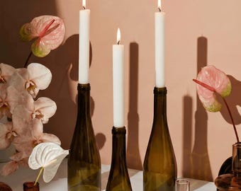 Set of 3 Taper Candle Sticks - Wedding Table Decor – Handmade from Recycled Wine Bottles