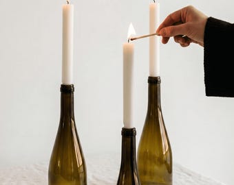 Candle Holders Set, 3pc – Handmade from Recycled Wine Bottles, Eco-Friendly Home Decor, Sustainable Gift