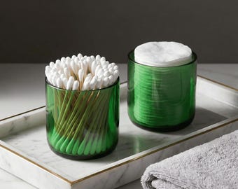 Upcycled Green Glass Storage Cup – Handmade Minimal Bathroom Organizer, Sustainable Gift from Recycled Bottle