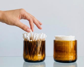 Bathroom Organizer | Amber Glass Cup for Cotton Pads and Small Essentials