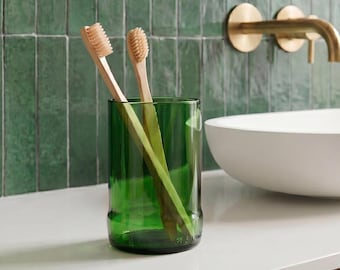 Bathroom Toothbrush Holder | Green Glass Storage Cup