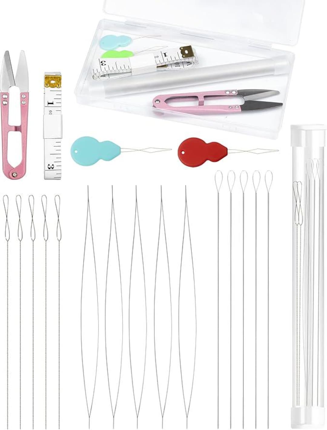 15 Pieces Beading Needles Set 3 Types: Big Eye, Collapsible Twisted ...