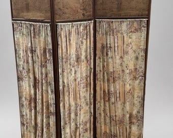 3 Panel Antique Fabric And Wood Dressing Room Screen 67 Inch Divider Screen VTG Baby Girl Nursery Ladies Room Guest Room