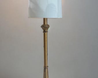 32” Vintage Neoclassical  Michael Berman Gold Table Lamp, Signed, w/ Lamp Shade