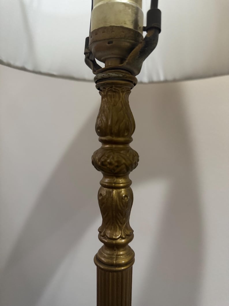 Vintage Mercury 55” Polished Honey Brass Neoclassical Floor Lamp With Shade image 2