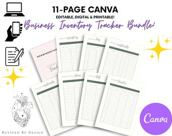 Bearbeitbarer Bestands-Tracker Druckbarer Business-Inventar-Tracker Produktinventarpaket Canva-Inventarisierungsjournal-Tracker