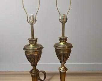 Pair 3 foot Stiffel Mid-Century Modern Brass Table Lamp Designed By Tommi Parzinger