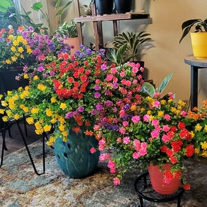 21 Bundles  in 7 Color Artificial Flowers, UV Resistant, No-Fade  for Outdoor and Indoor Décor. 14x6x6 Inch