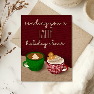 Envíe una tarjeta navideña con alegría navideña con un café con leche / Tarjeta de felicitación divertida / Linda tarjeta navideña para mamá, papá, esposo, esposa, novio, novia, amigo
