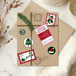 Tarjeta navideña con paquete de papel marrón / Tarjeta de felicitación / Linda tarjeta de regalo / Tarjeta navideña para mamá, papá, esposo, esposa, novio, novia, amigo