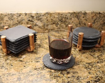 Copper Coaster Rack with Six Slate Coasters