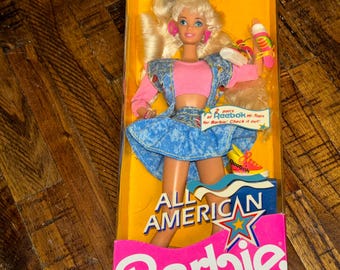 Vintage Barbie 1990 All American Doll By Mattel - 9423 - Reebok Shoes Blonde New