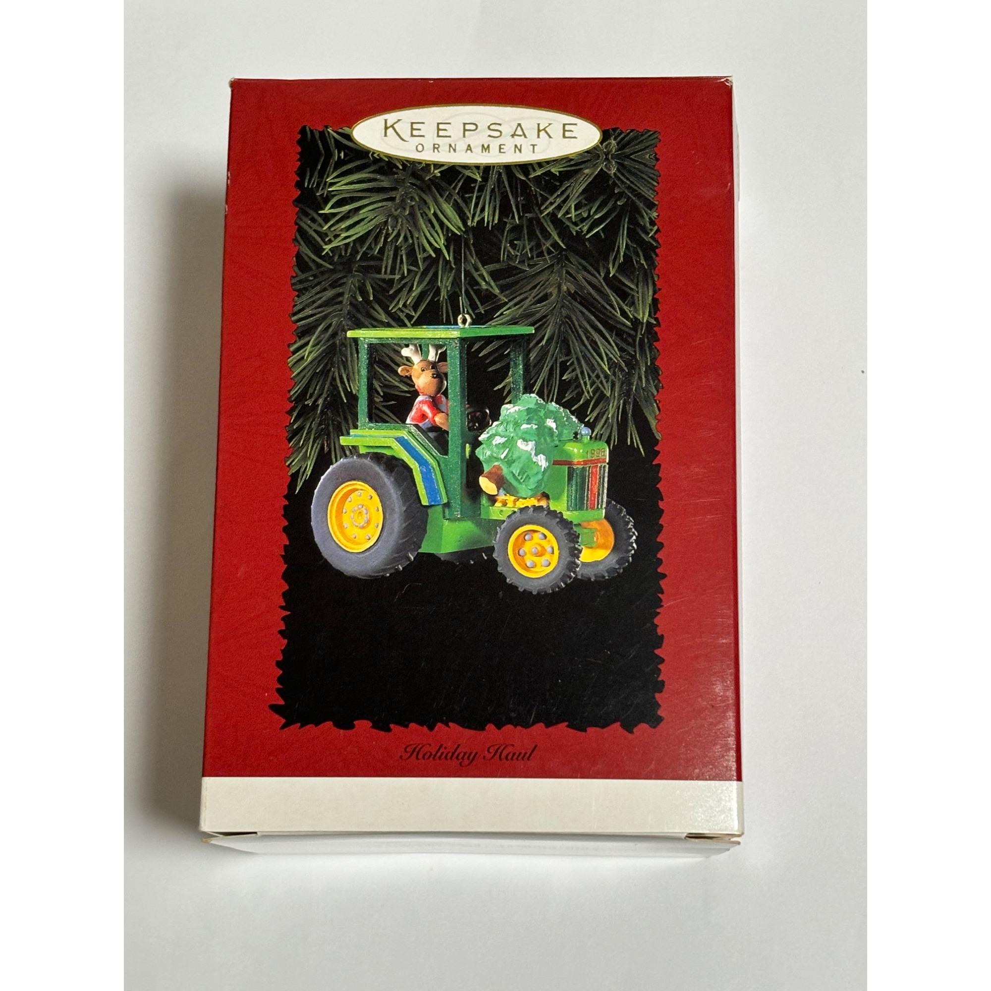 Hallmark Christmas Ornament 1996  Holiday Haul Reindeer Green Tractor
