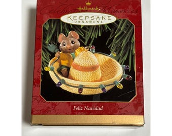 1997 Hallmark Keepsake Handcrafted Ornament Feliz Navidad Mouse & Sombrero