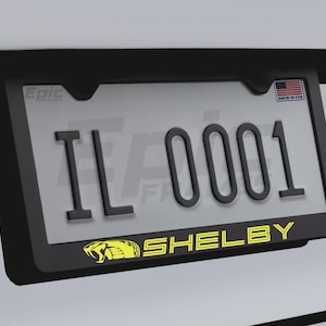 Yellow New SuperSnake Style Shelby License Plate Frame Racing | Premium Black Metal
