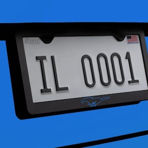 Running Pony / Mustang License Plate Frame | Blue | Sport Racing | Premium Black Metal