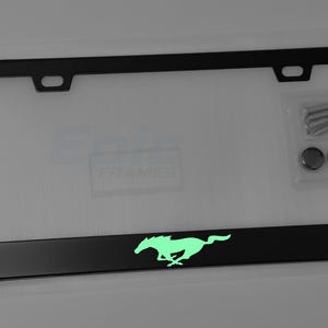 License Plate Frame - Black Metal &quot;Ford Mustang Glow / Mach E EV&quot; Glow in the Dark