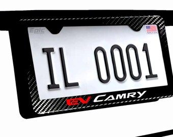 3D CAMRY Emblem Black Stainless Steel License Plate Frame With Screw Caps