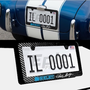 Blue / White Carroll Shelby Autograph Signature on Premium Black 100% Carbon Fiber Fits GT350, GT500, Shelby Truck