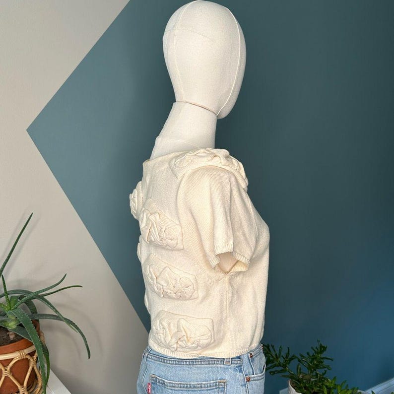 Anthropologie FIETS VOOR Vintage 90s Cropped Knit Cardigan Cottagecore Size M image 3