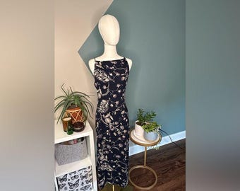 Harold’s Vintage 90s Floral Slip Dress – Navy Rayon Maxi – Size 4